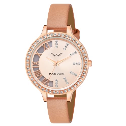 Image of LOUIS DEVIN Pink /Beige /Brown /Black Faux Leather Strap Analog Wrist Watch for Women (Silver /Rose Gold /Brown /Black Dial) | LD-CP501