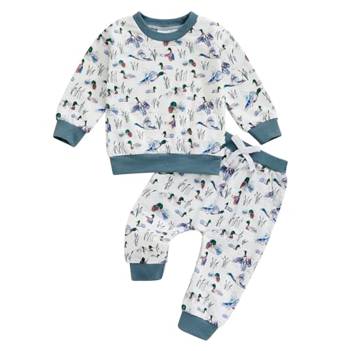 Toddler Baby Boy Fall Winter Clothes Duck Hunting Outfit Mallard Duck Sweatshirt And Pants 2 Piece Sweatsuit Set