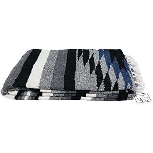 Open Road Goods Handwoven Mexican Diamond Blanket, Throw, or Yoga Bolster - Black & Grey Diamond Pattern Blanket - Midnight