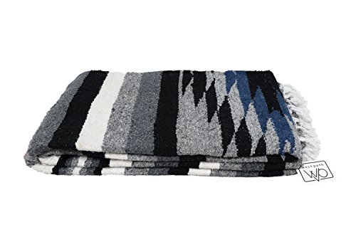 Open Road Goods Handwoven Mexican Diamond Blanket, Throw, or Yoga Bolster - Black & Grey Diamond Pattern Blanket - Midnight