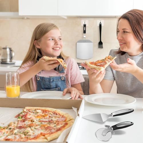AOFUXTI Pizza Kit for Homemade Baking, 12in Perforated and Non-Perforated Pizza Pan Set with Stainless Steel Pizza Peel 12x9in, Dough Roller, Cutter, Apron, Baking Mat, Ideal for Oven Cooking at Home