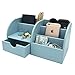 UnionBasic Desk Organizer - Multifunctional Leather Desktop Pen Holder Storage Box - Business Card/Pen/Pencil/Mobile Phone/Stationery Holder, Blue