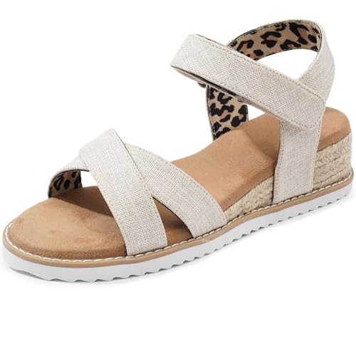 Image of Dodow Womens Espadrilles Wedge Sandals Closed Toe Mid Heel Ankle Strap Dress Sandals