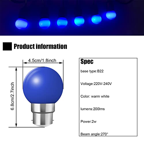 Coloured B22 Bayonet LED Small Golf Ball Bulbs,Fulighture Energy Saving Light Bulbs,2W=20W,for Outdoor Garden Patio,Halloween,Christmas Tree,Fairy Party Night Lights,20 Pack (Blue) - Image 2