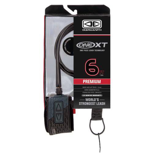 Ocean and Earth Premium One-XT Surfing Surf Leash/Strap - Black - Wave Size: 8ft (2.4m) - Strap: 38mm Padded