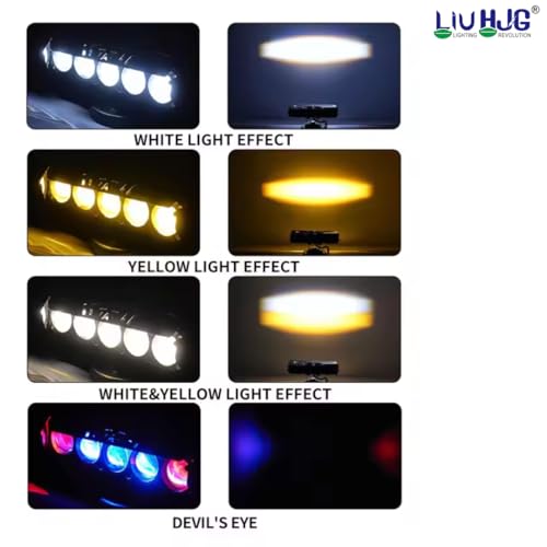 Image of LIU HJG 60W Yellow /White 5 LED Fog Light with Red Devil Eye DRL | Dual Beam | Universal Fit for Bike & Car | Waterproof & Durable | 12V-80V | Stylish Design | Pack of 1