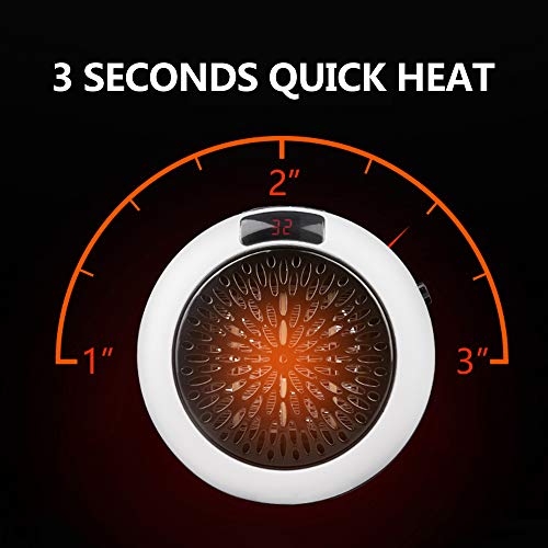 Nishore Mini aquecedor elétrico 1000 W Display digital de 3 segundos aquecedor de parede com redução