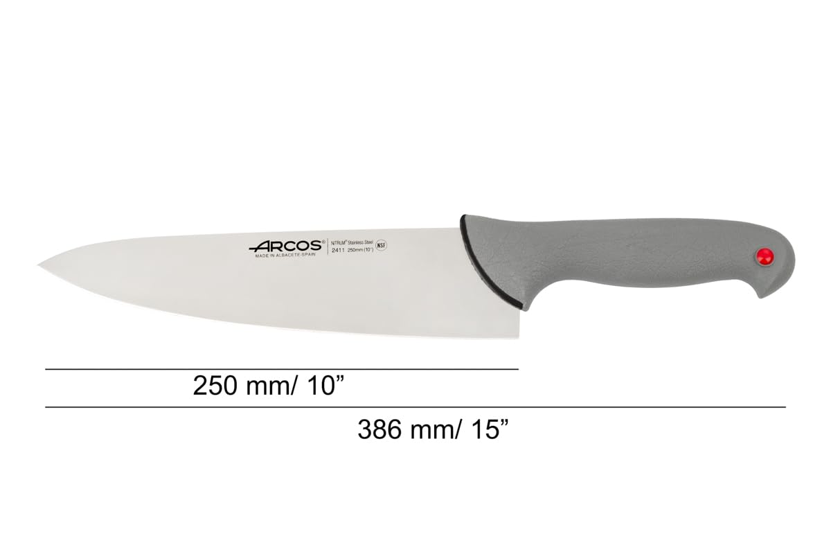 Arcos Serie Colour Proof, Coltello da Chef Coltello da Cucina, Lama Acciaio Inossidabile NITRUM 250 mm, Manico Polipropilene Coperto da Elastomer, Colore Nero