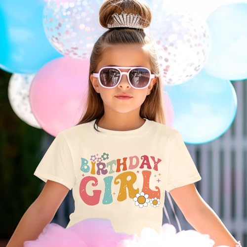 KEEVICI Birthday Girl Shirt Kids 3rd 4th 5th 6th 7th 8th 9th Cute Flower Girls Graphic Tees Birthday Gift Cotton T Shirts Top2