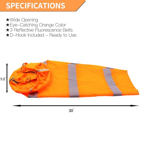 ANLEY 30 Inch Windsock Rip-Stop Nylon Wind Direction Measurement Sock Bag with Reflective Belt - for Outdoors Airport Farm & Park - Orange 2.5 Feet