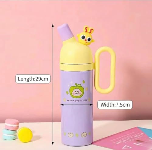Image of Fancy Kitchen Cartoon Kids Tumbler - 850ml Stainless Steel Double-Walled Travel Mug - Leak-Proof, BPA-Free with Straw - Perfect for School & Outdoor Use. (Purple)