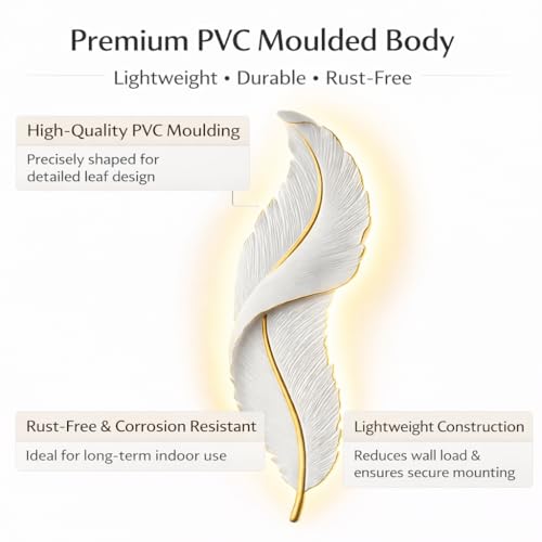 Image of UJALAVISTA Feather Shape Wall Lamp | 65cm Acrylic Fancy Wall Light | 3-Color LED (Warm /Natural /Cool) | Modern Decorative Wall Sconce for Living Room & Bedroom (White Feather) (2, White)