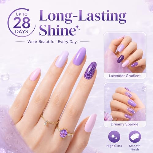 Image of Beetles Purple Gel Nail Polish Set, Lavender Lilac Glitter Gel Polish