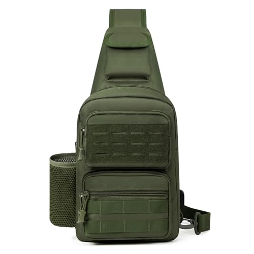 HUNTVP Taktische Brusttasche Herren Sling bag Militär Schultertasche Umhängetasche Tactical Chest Bag MOLLE Crossbody Bag für Alltag Reisen Wandern Camping (Grün)
