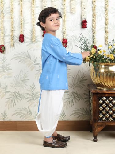 Image of POLKA TOTS 100% Cotton Elegant Traditional Dhoti Kurta Set for Baby Boys | Ultra-soft Cotton Ethnic Dress for Festivals and Weddings | Traditional Angrakha Dress for Kids Boys