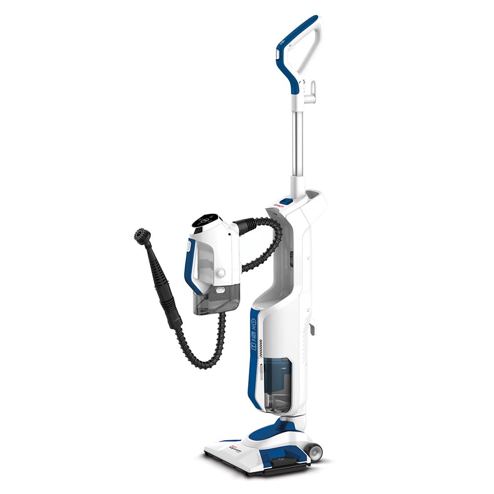 Polti Vaporetto 3 Clean Blue Aspirapolvere Lavapavimenti con Pulitore a Vapore Portatile, 3 Prodotti in 1, 14 Accessori, Aspirazione Ciclonica senza Sacco, Potenza Max 1800 W, Bianco e Blu
