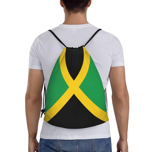 Flag Of Jamaica Print Drawstring Backpack Sport Bag Sack Cinch Bags,Sports Gym Bag For Women Men,For Travel,Swimming2