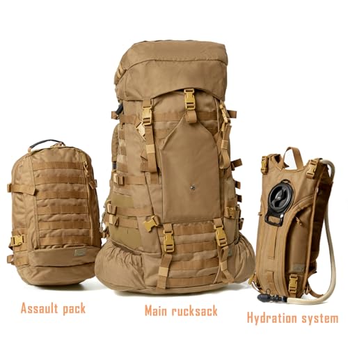 Image of MT Military Army Large Rucksack with Detacheable Assault Backpack Hydration Pack Shoulder Straps and Waist Belt Metal Frame | Detacheable