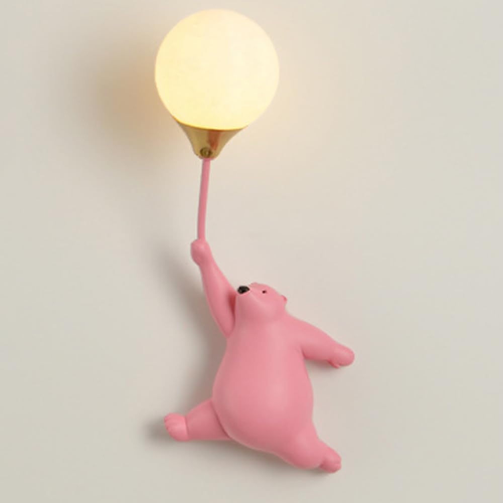 Klobvtt Cartoon Bear Wall Light Balloon Wall Lamp Children's Room Wall Lamp Fairy Wall Mount Lighting Fixture G9 Hardwired Sconces for Girls Boys Room Kids Bedroom Decoration