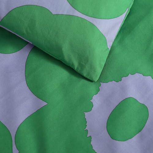 Image of MARIMEKKO - Queen Duvet Cover Set, Soft Cotton Bedding for Year Round Comfort, 3 Piece Floral Bed Set with Matching Pillowcases (Unikko Green)