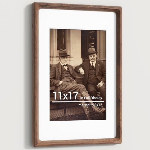 Heimlove 11x17 Picture Frames Natural Walnut,Original Wood Hand Make Crafted Diploma Frame with Mat to 8x12 Graduation Picture Display,Family Picture,Wedding Picture,Photo,Certificate Wall Mounted