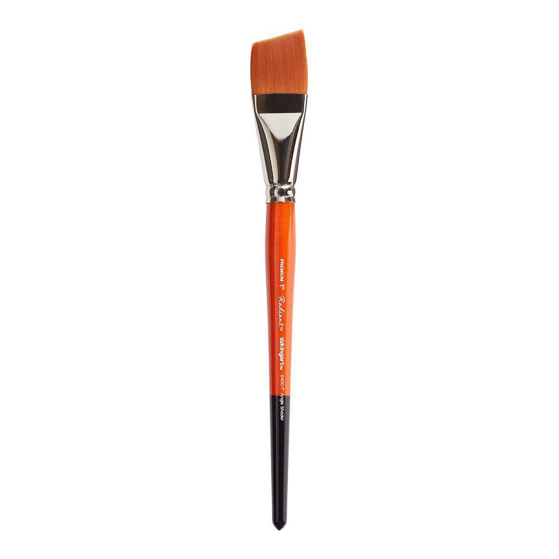 Kingart Orange Premium Radiant 6400-1 Angular Shader Series Artist Brush, Synthetic Taklon Hair, Short Handle, For Acrylic, Oil And Watercolor Painting, Size 1 Inch