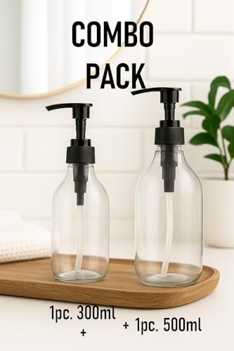 Image of Round Pump Bottle Soap Dispenser | Refillable Transparent Plastic Lotion Bottle | Empty Liquid Container for Soap, Shampoo, Lotion & Essential Oils (300+500ML Combo, Pack of 2)