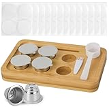 Reusable Capsules for Espresso OriginalLine, 6pcs Espresso Refillable Pods Stainless Steel Coffee Pods Compatible for Nespresso Originaline Machine(6 Pods+100pcs Lids+ Bamboo Storage Tray)