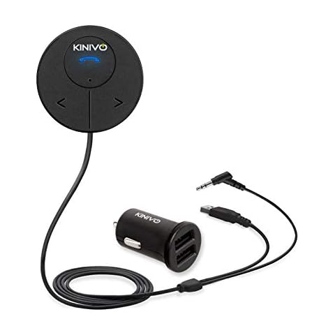 Kinivo BTC480 Bluetooth Hands-Free Car Kit for Cars with Aux Input Jack (3.5 mm) -With Magnetic Mount, Dual Port USB Charger and Multipoint Connectivity Cover