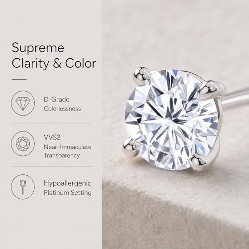 Image of Lab-Grown Diamond Stud Earrings With Unique laser engraved Diamond ID, Set In Platinum, White Gold or Yellow Gold - D Color, VVS2 Clarity, IGI Certified Lab-Grown Diamonds - Available in 1 to 5 CTTW