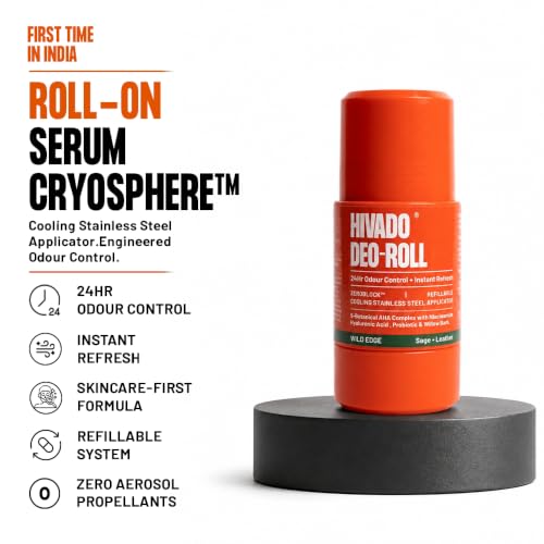 Image of HIVADO Refillable Roll-On Deodorant for Men & Women, Pack of 2 | Cooling Stainless Steel Ball Applicator | Natural Odour Control with Probiotic, Niacinamide & Botanical AHA | Underarm Brightening Care | Aluminium & Alcohol Free