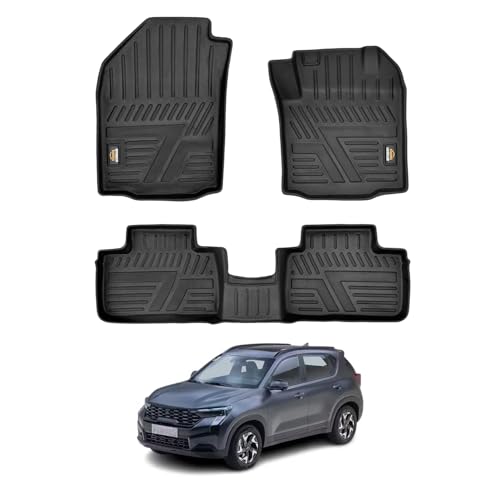 Image of Amazon Basics 5D Custom Fit Car Floor Mats for Kia Sonet | Odor Free Virgin Polymer | All Weather Waterproof Protection | Edge to Edge Coverage | 3 Piece Set