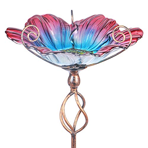 Image of MUMTOP Glass Birdbath Birdfeeder with Metal Stake Garden Yard Outdoor