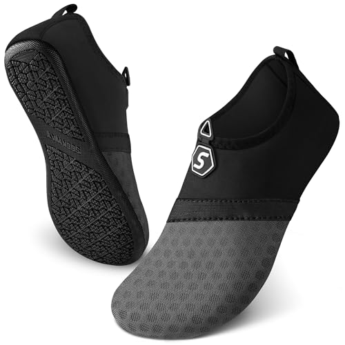 Image of SEEKWAY Water Shoes Quick-Dry Aqua Socks Barefoot Slip-on for Beach Pool Swim River Yoga Lake Surf Women Men Black SK001