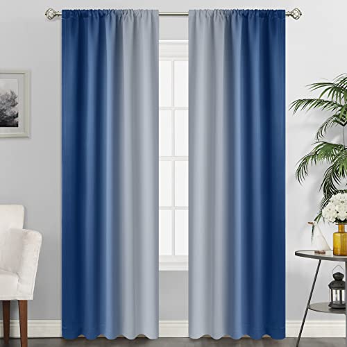 SimpleHome Ombre Raumverdunkelungsvorhänge für Wohnzimmer, Stangentasche, lichtblockierend, Farbverlauf, blau zu grauweiß, wärmeisoliert, 2 Paneele, 132.1 x 213.4 cm Länge Cover