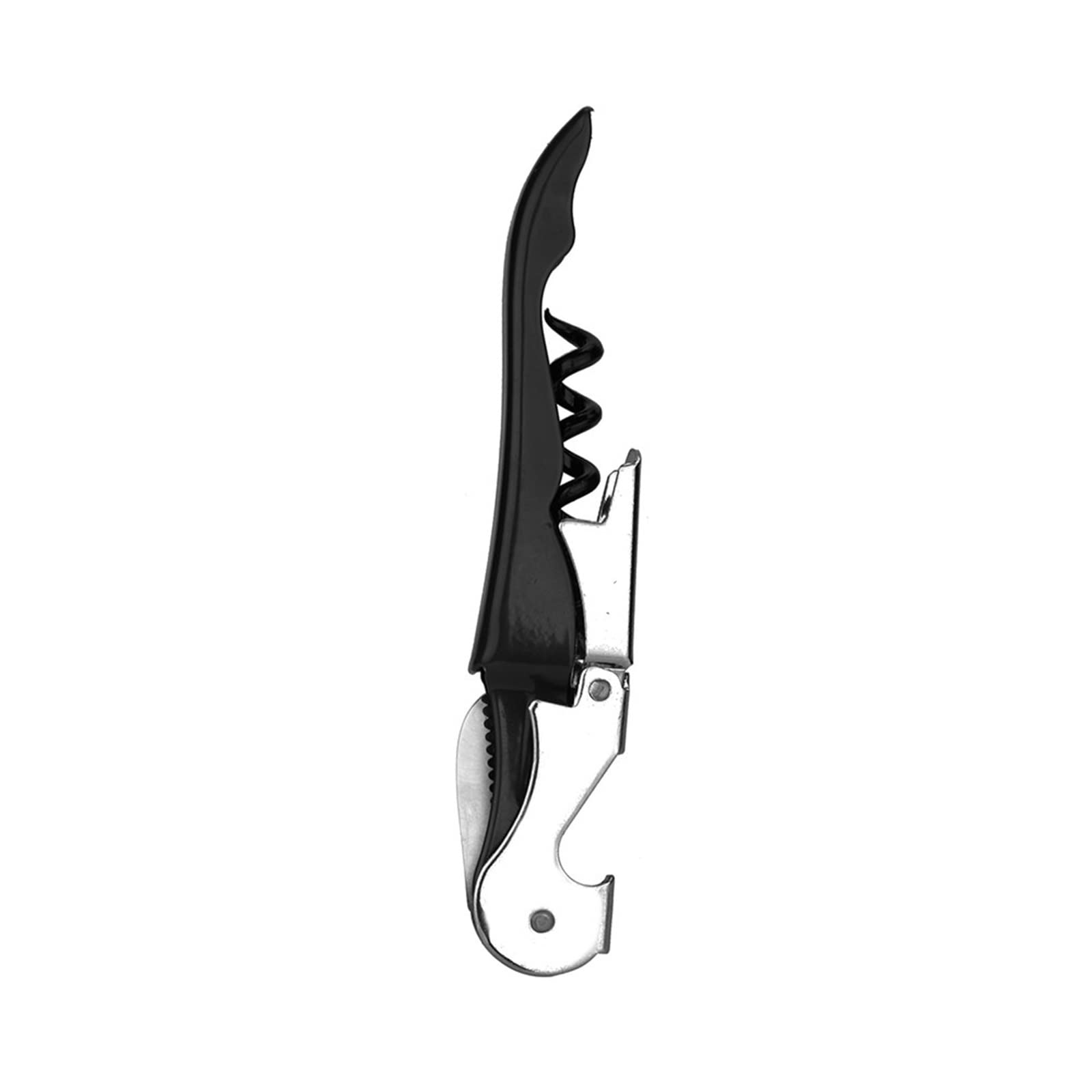 Flügelkorkenzieher-Flaschenöffner, Dosenöffner aus Edelstahl, 12,1 x 2, cm, schwarzer Holzgriff, multifunktionaler Flaschenöffner