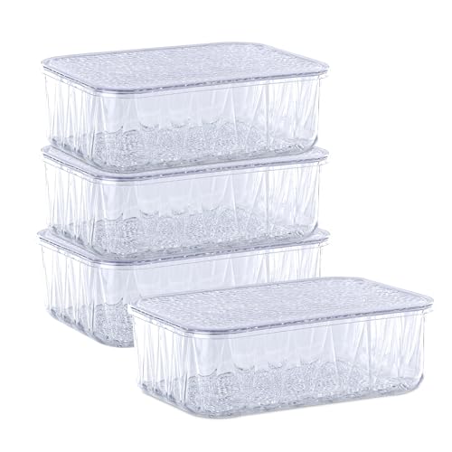 Image of Kuber Industries 4 Pcs Acrylic Stackable 4600 ml Kitchen Food Storage Container for Home with Lid | Freeze Organizer Items and Storage Organizer Box for Snacks and Dry Fruits | Transparent