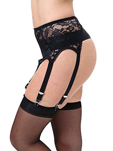 Lace Garter Belt/Suspender Belt With Six Straps Metal Clip For Women's Stockings/Lingerie (Garter Belt Sold Only) (Large, Black_Lace) #TOP2