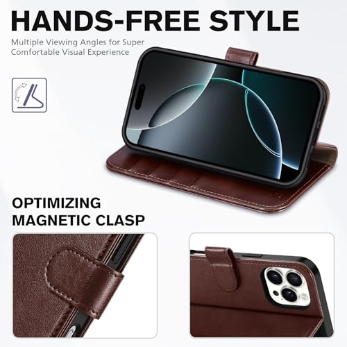 Etui iPhone 16 Pro Max TUCCH housse portefeuille en cuir synthétique brun chocolat - 4