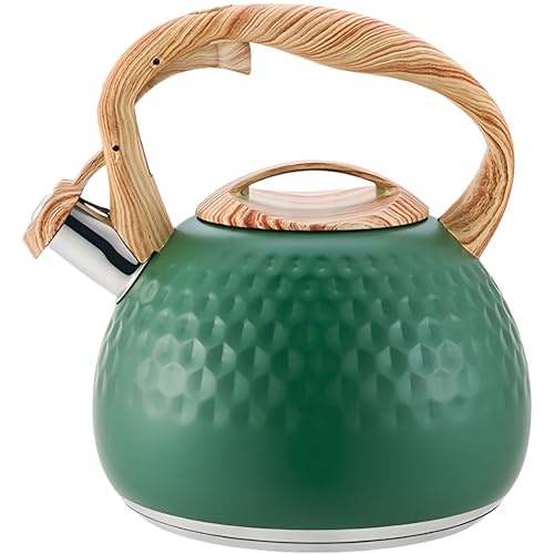 Luulife 笛吹きケットル 広口 やかん おしゃれ やかん 簡単開閉 ケトル ステンレス製 大容量 複数の色 ガスコンロ、電磁調理器などに適用します (グリーン)
