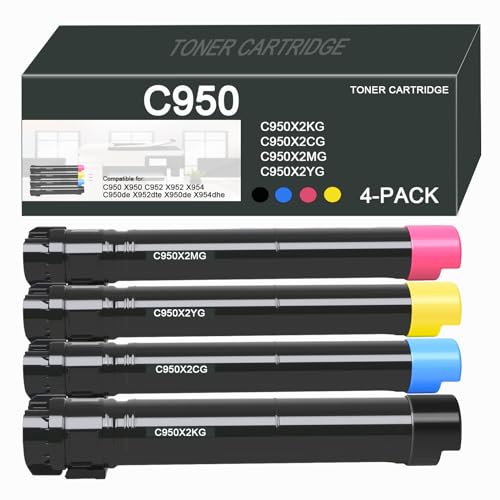 Toner compatible C950X2YG haute performance pour Lexmark C950de X952dte, couleurs et noir eclatants