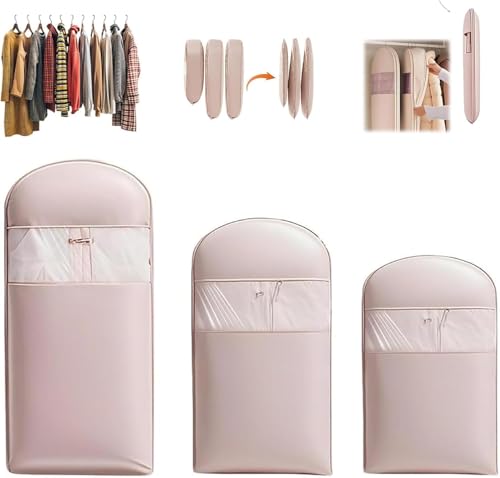 Otherwise Garment Bags For Hanging Clothes Space Saving With Self Compression Zipper, Otherwisie Storage Bags Dust Cover Clothes Bags For Down Coat For Closet Storage (Pink, M+L+XL)