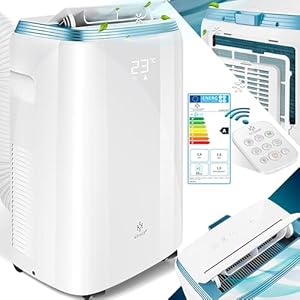 KESSER® Mobiele Airco 4in1 koelen, ontvochtigen, luchten tot 30 m² | Mobiele Airconditioner Ventilator & Luchtontvochtiger 9000 BTU/h (2.600W) 2,7KW met afstandsbediening, nachtmodule en timer, Wit