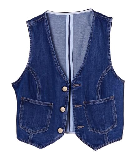 Ladyful Cropped Denim Vest Top for Women Jean Vest Sleevelesss V Neck Lightweight Button Down Summer Western Waistcoat