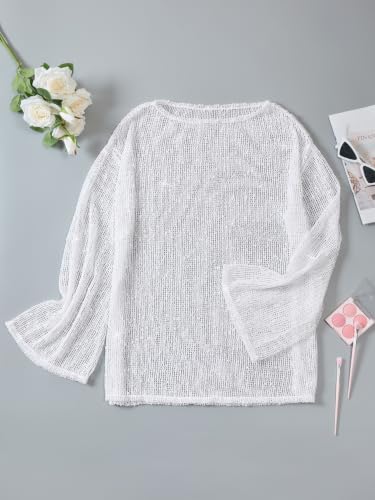 Image of Lilosy Sexy Crochet Sheer Kaftan Caftan Beach Dress Bathing Suit Swim Coverup Summer Vacation Outfits One Piece