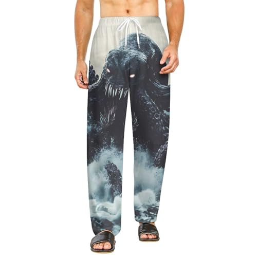 Sea Monster Octopuss Tentacles Fangs Womens Mens Pajama Pants Lounge Sleep PJ Bottoms with Pockets