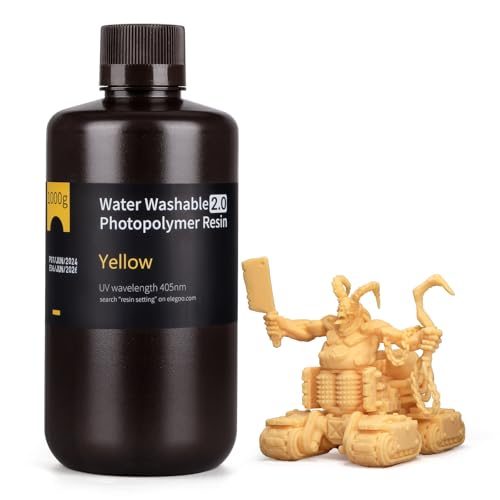 ELEGOO Water Washable 3D Printer Resin 2.0, Fast Curing Photopolymer Resin for Mars Saturn Jupiter MSLA DLP LCD 3D Printing, Yellow 1000g
