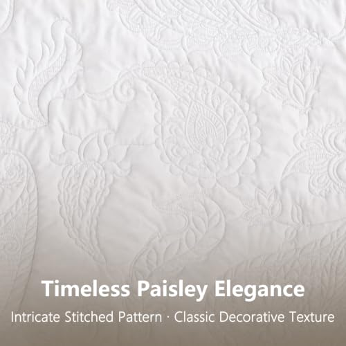 Image of HZ & HY Oversized Queen Bedspreads, Stitched Paisley, White