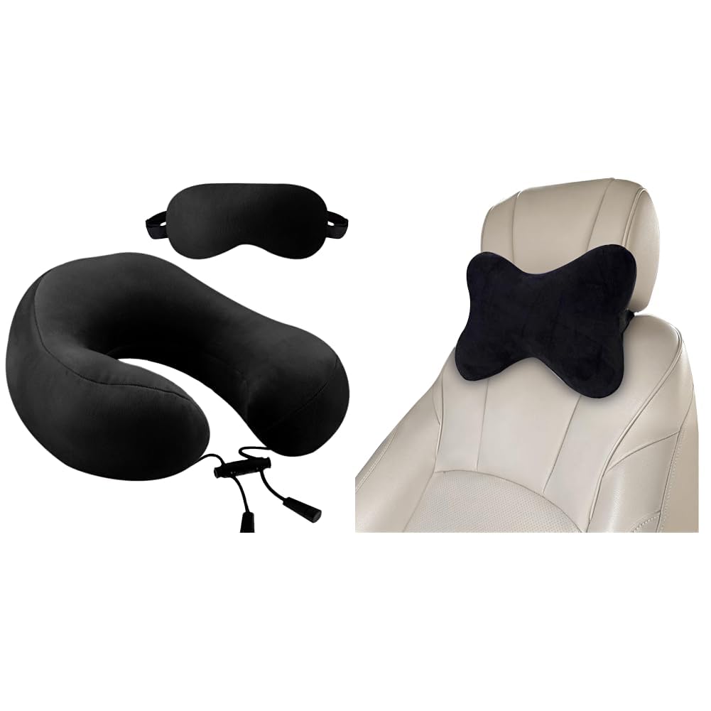 GREELI Super Soft Fiber Filled Neck Pillow for Travel Combo with Premium Eye Mask Neck Rest + Car Neck Rest Pillow for Head Rest Super Soft Fiber Neck Support for Car Seat, Office Chair, Car-image-40