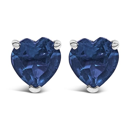 14K White Gold 5MM Heart Cut Sapphire Solitaire Stud Earrings